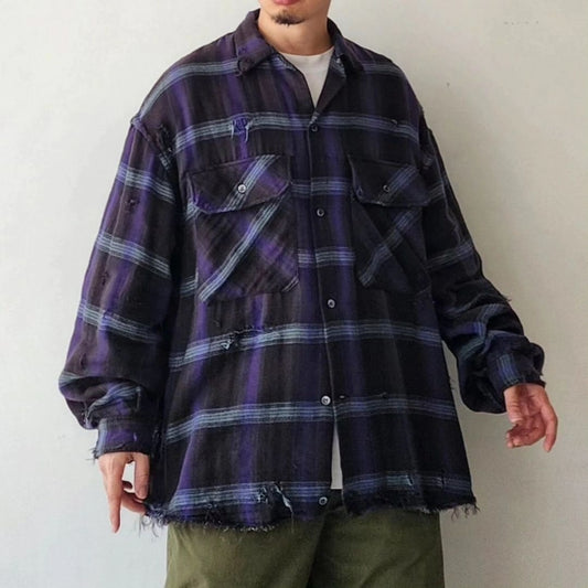THE JEAN PIERRE / Grunge Plaid Open Collar Shirt