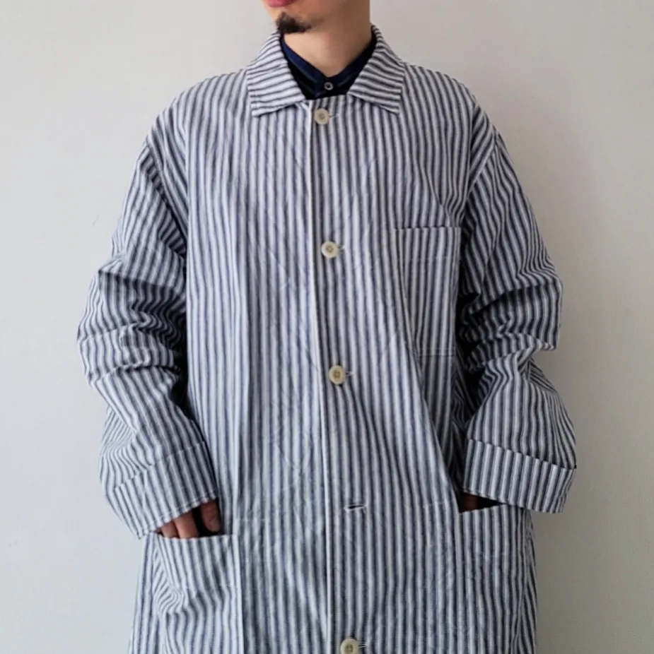Alternate Stripe Cotton Linen Cloth Shirt Coat