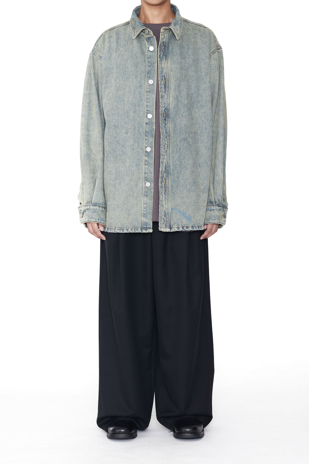 CODA / Indigo Acid Washed Distressed Oversized Denim Shirt