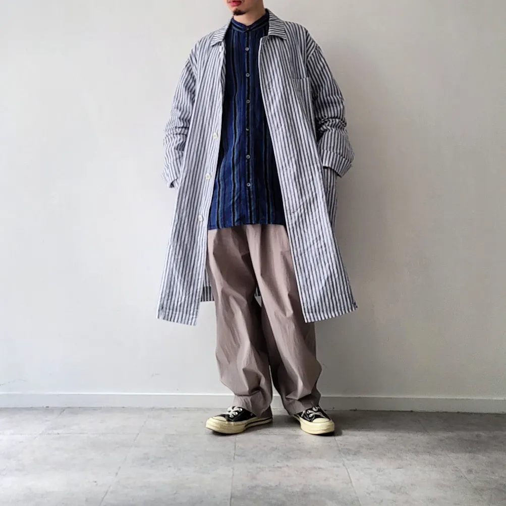 Alternate Stripe Cotton Linen Cloth Shirt Coat
