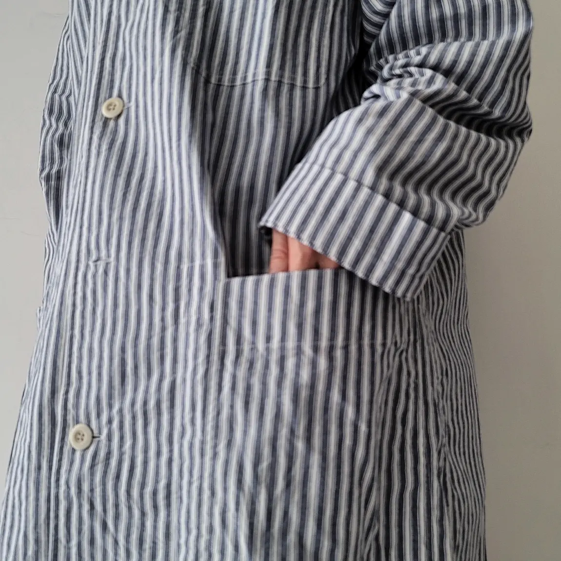 Alternate Stripe Cotton Linen Cloth Shirt Coat