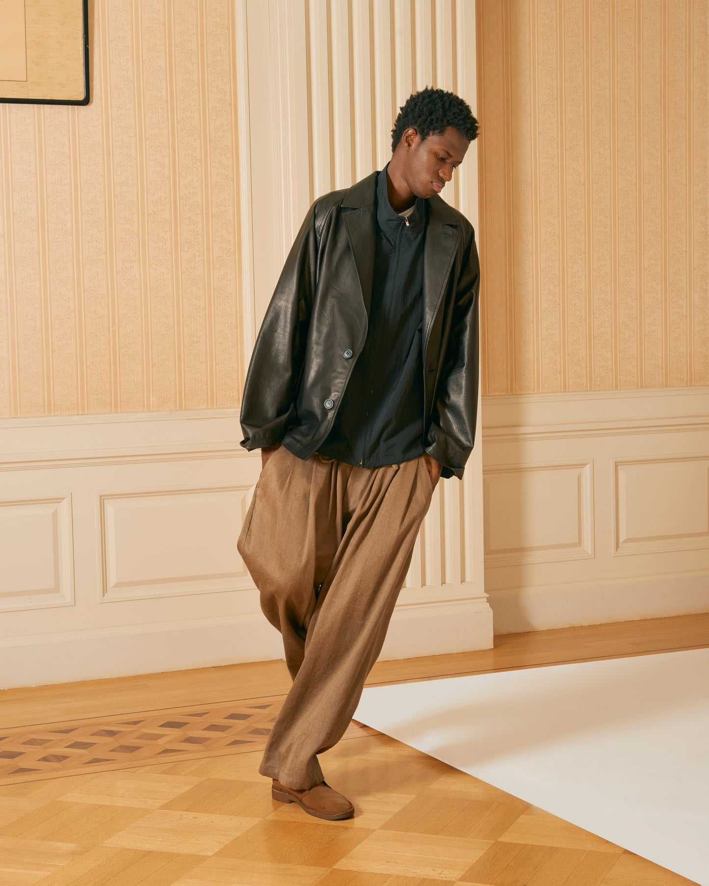 BLANC YM / Leather Oversize Raglan JKT