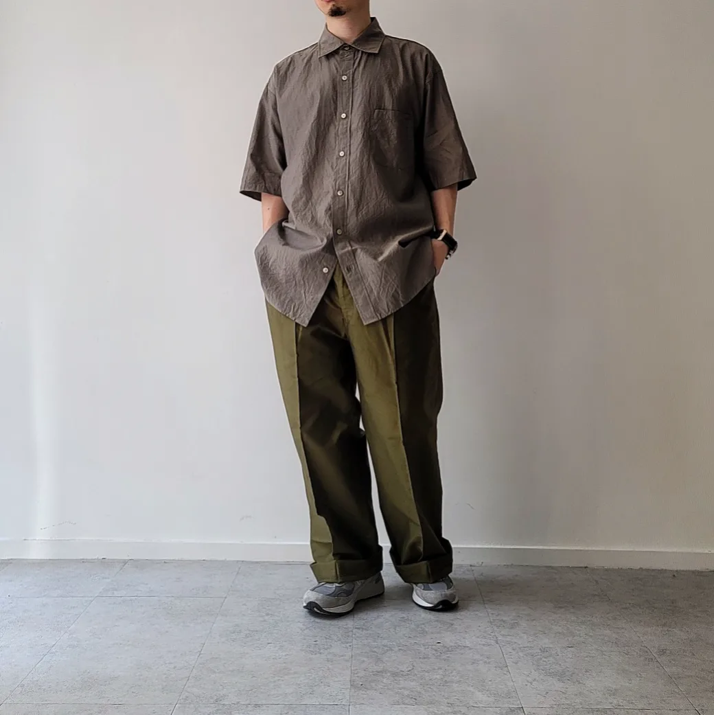 Cotton*Silk Chambray Twill Cloth Baggy Fit Short Sleeve Shirt
