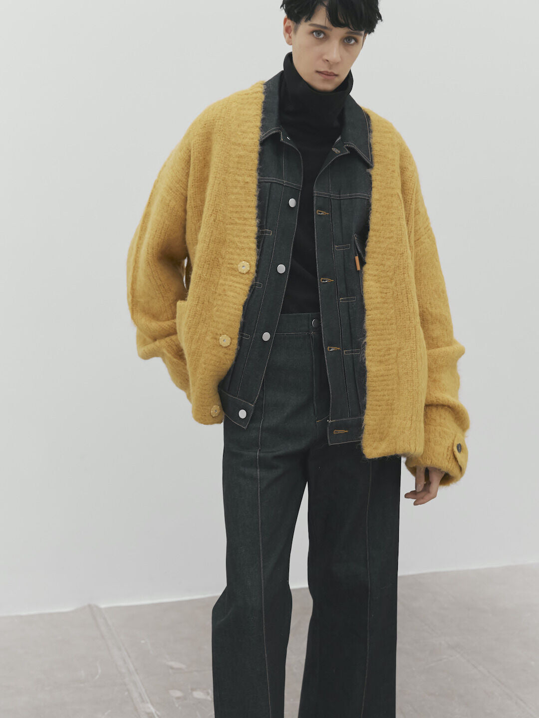 Alpaca Wool Vneck Cardigan (Mustard)