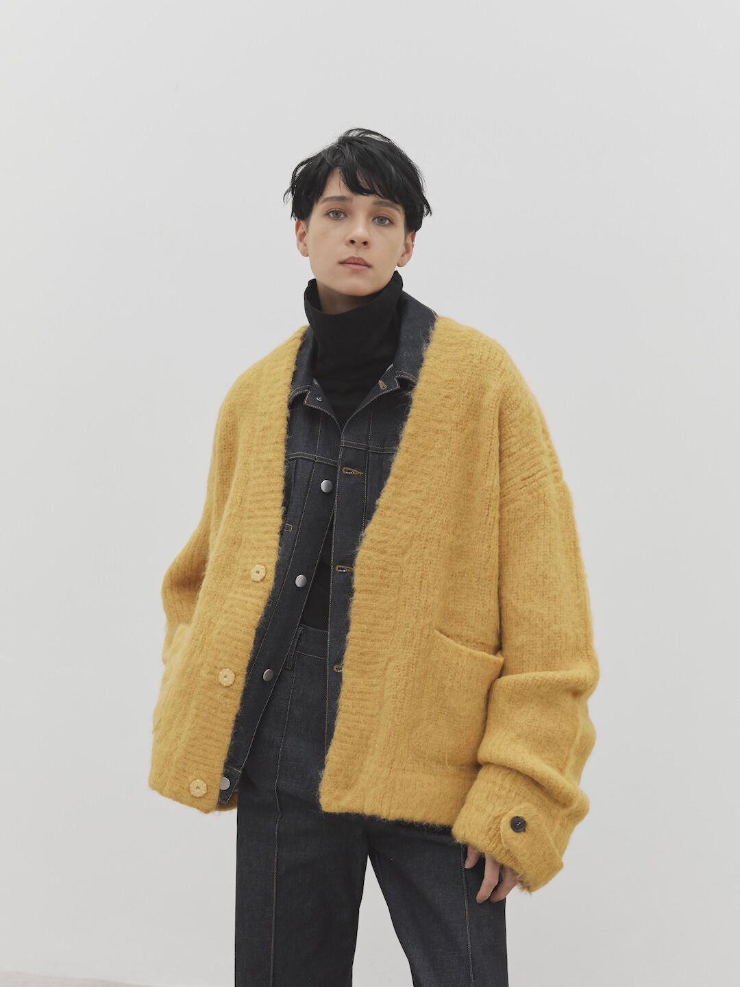 Alpaca Wool Vneck Cardigan (Mustard)
