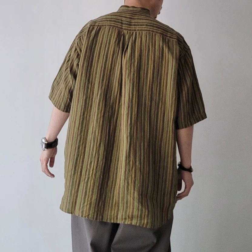 Baggy Fit Band Collar Short Sleeve Shirt