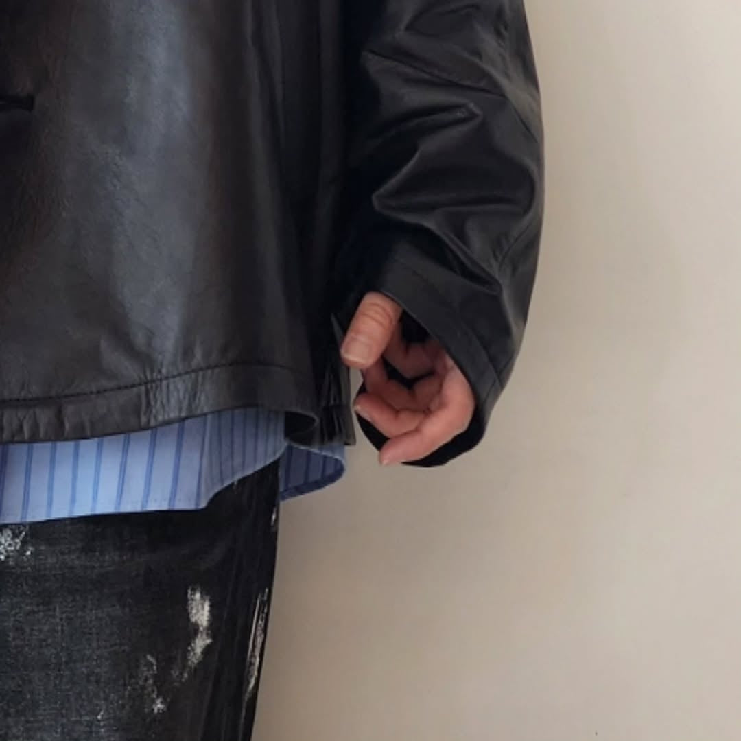 BLANC YM / Leather Oversize Raglan JKT