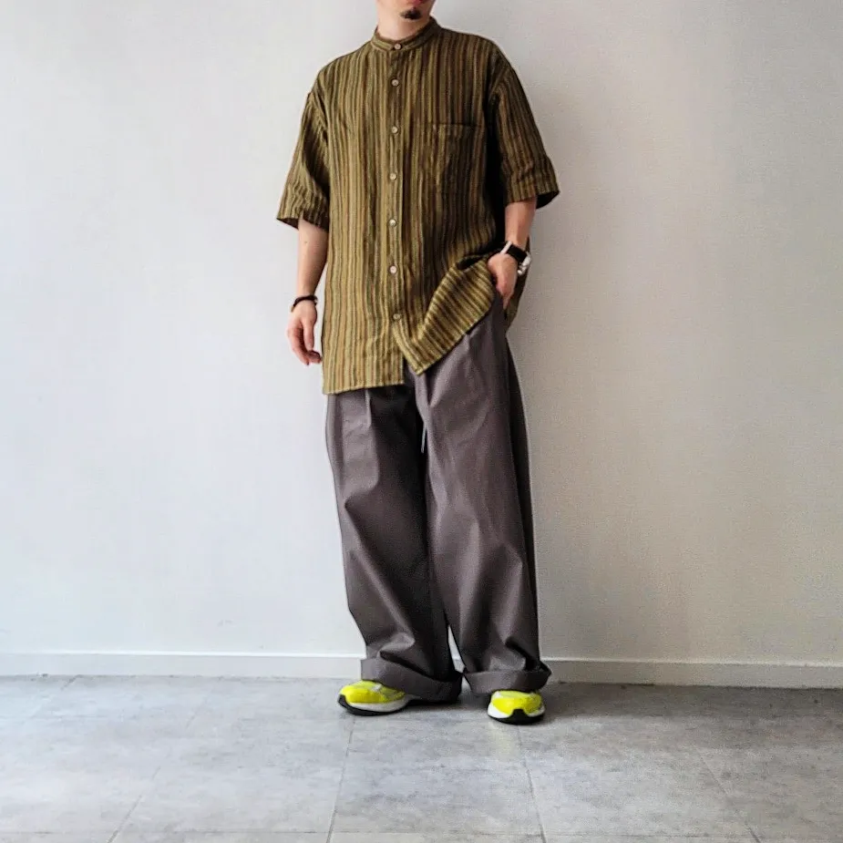 Baggy Fit Band Collar Short Sleeve Shirt