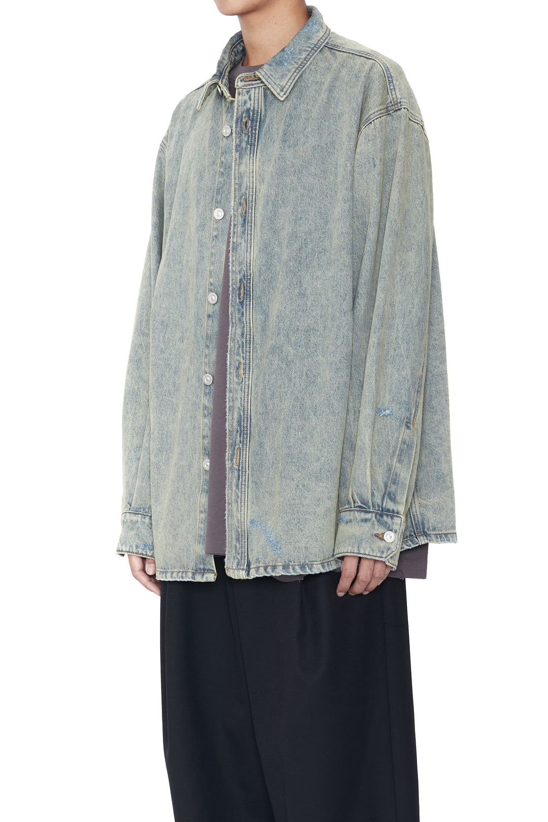 CODA / Indigo Acid Washed Distressed Oversized Denim Shirt