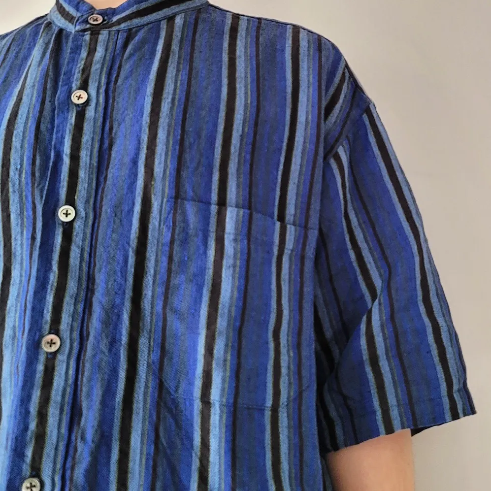 Baggy Fit Band Collar Short Sleeve Shirt