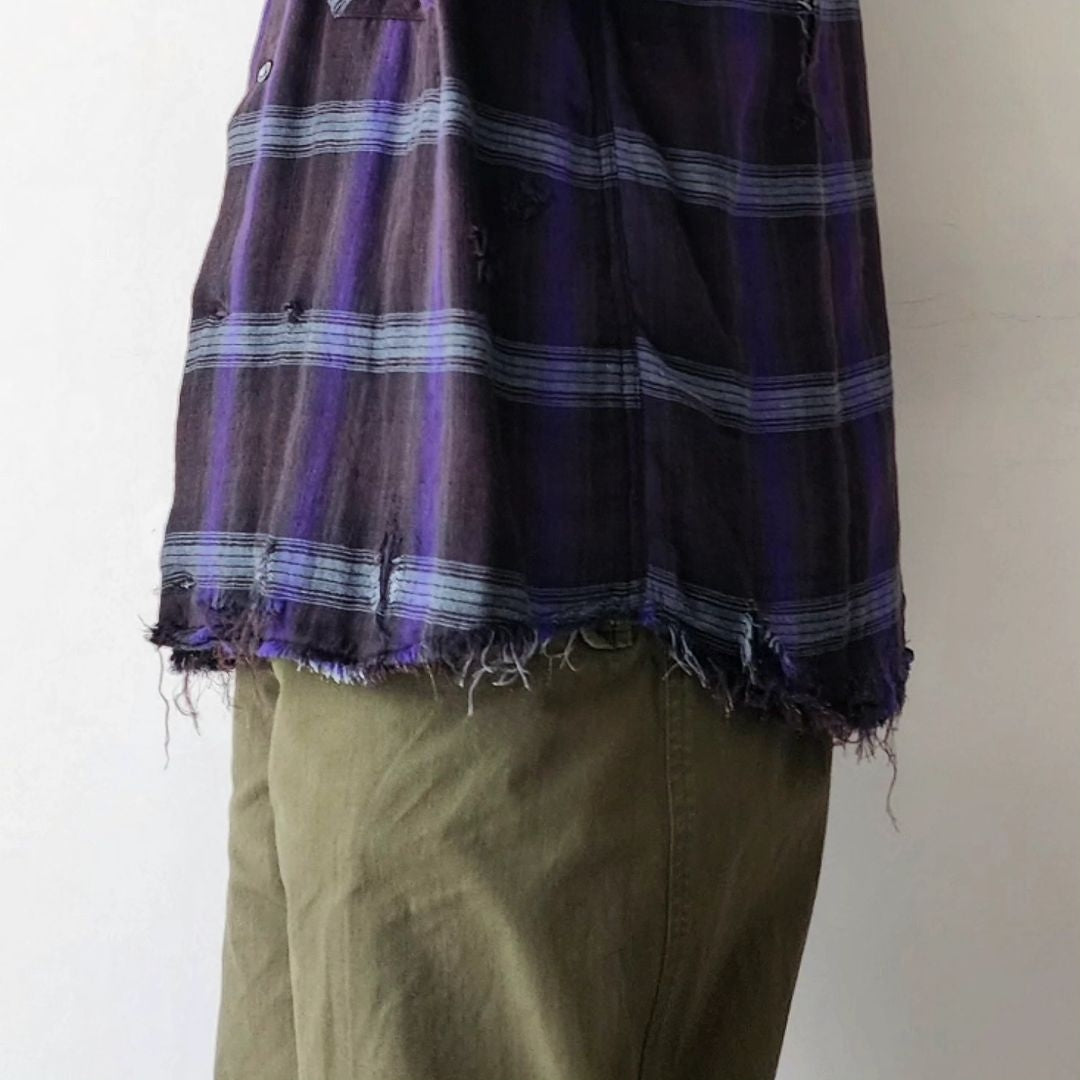 THE JEAN PIERRE / Grunge Plaid Open Collar Shirt