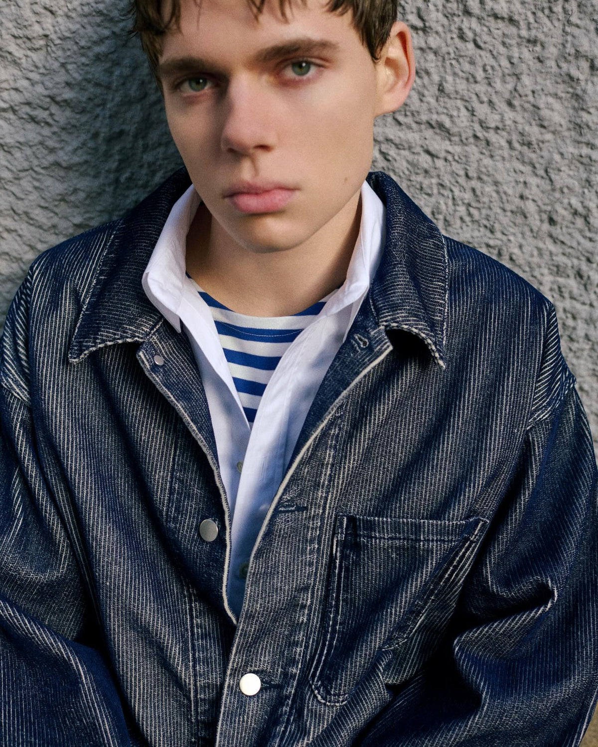 REVERBERATE / Flocky Corduroy Work Jacket (Light Grey x Navy)