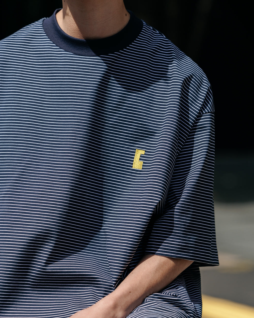 CLESSTE / 'C' Striped Massive T-Shirt With Drawstrings (Navy x White)