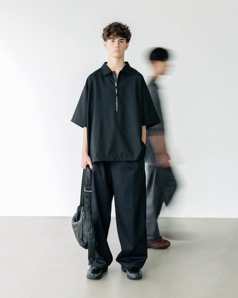 CLESSTE / Tropical Wool City S/S Half Zip Shirt (Black)