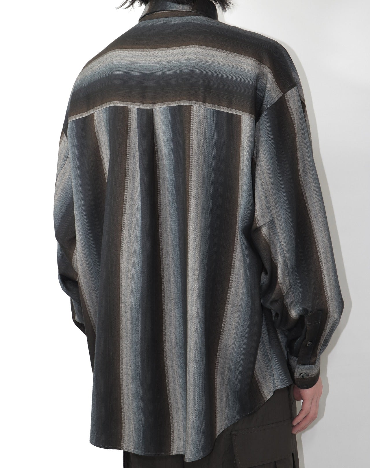 ELEPHANT TRIBAL FABRICS / Zip Ombre Stripe Shirt (Brown)