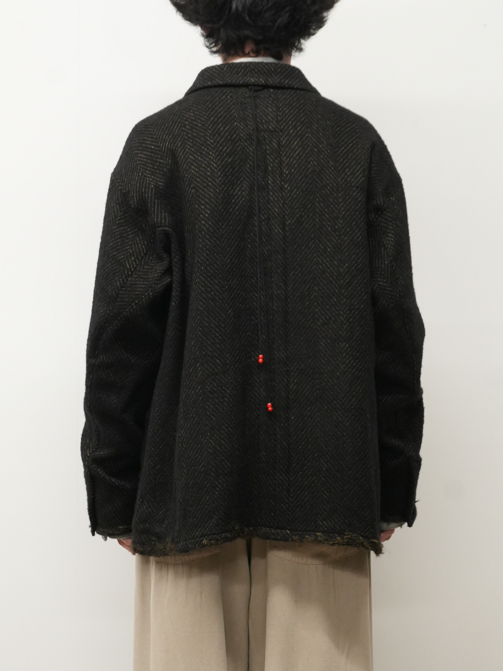 ANCELLM / Damage Wool Herringbone Coverall (Brown x Black)