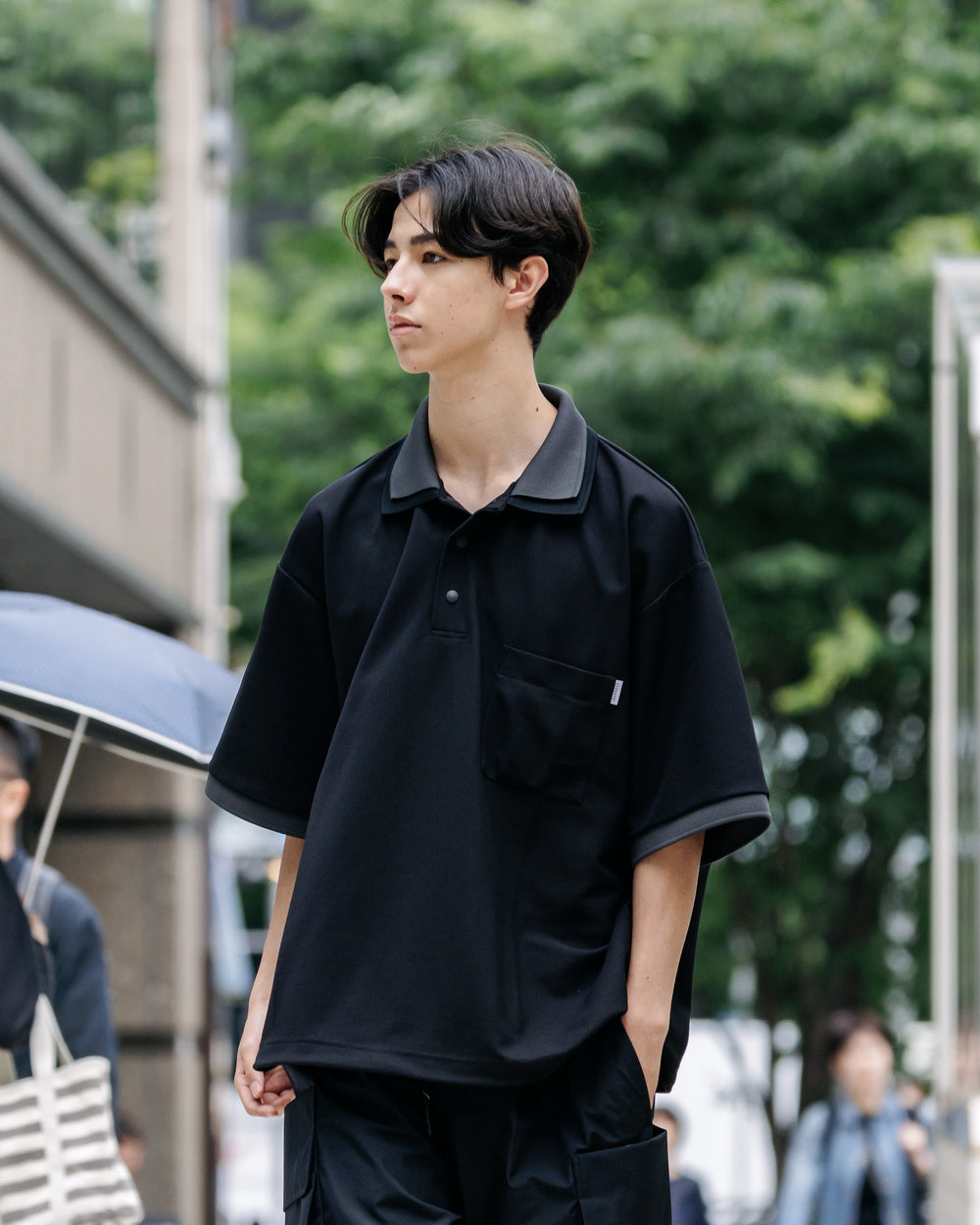 CLESSTE / Active City S/S Double Collar Polo Shirt (Black x Gray)