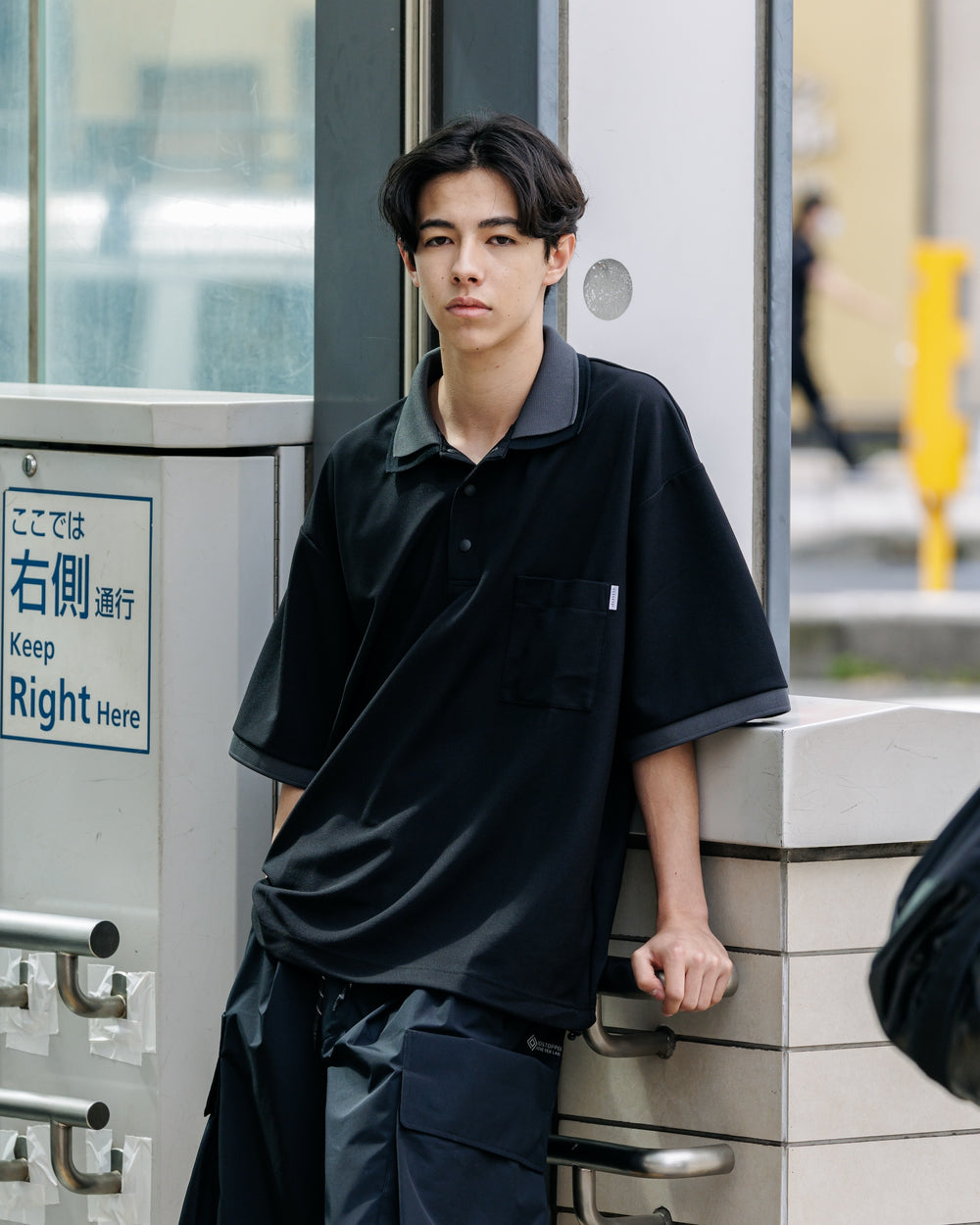 CLESSTE / Active City S/S Double Collar Polo Shirt (Black x Gray)