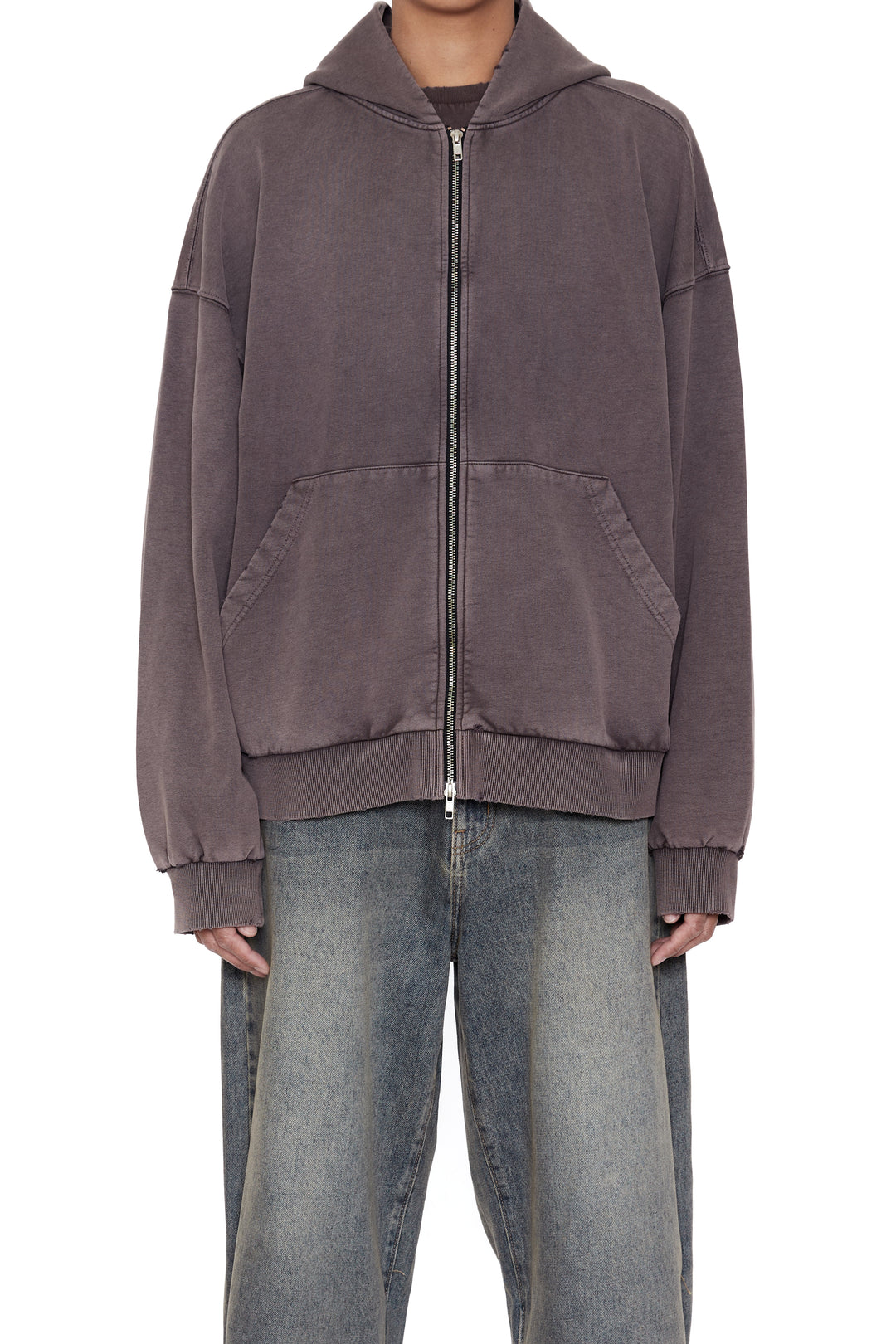 CODA / Brown Washed Distressed Zip Up Hoodie