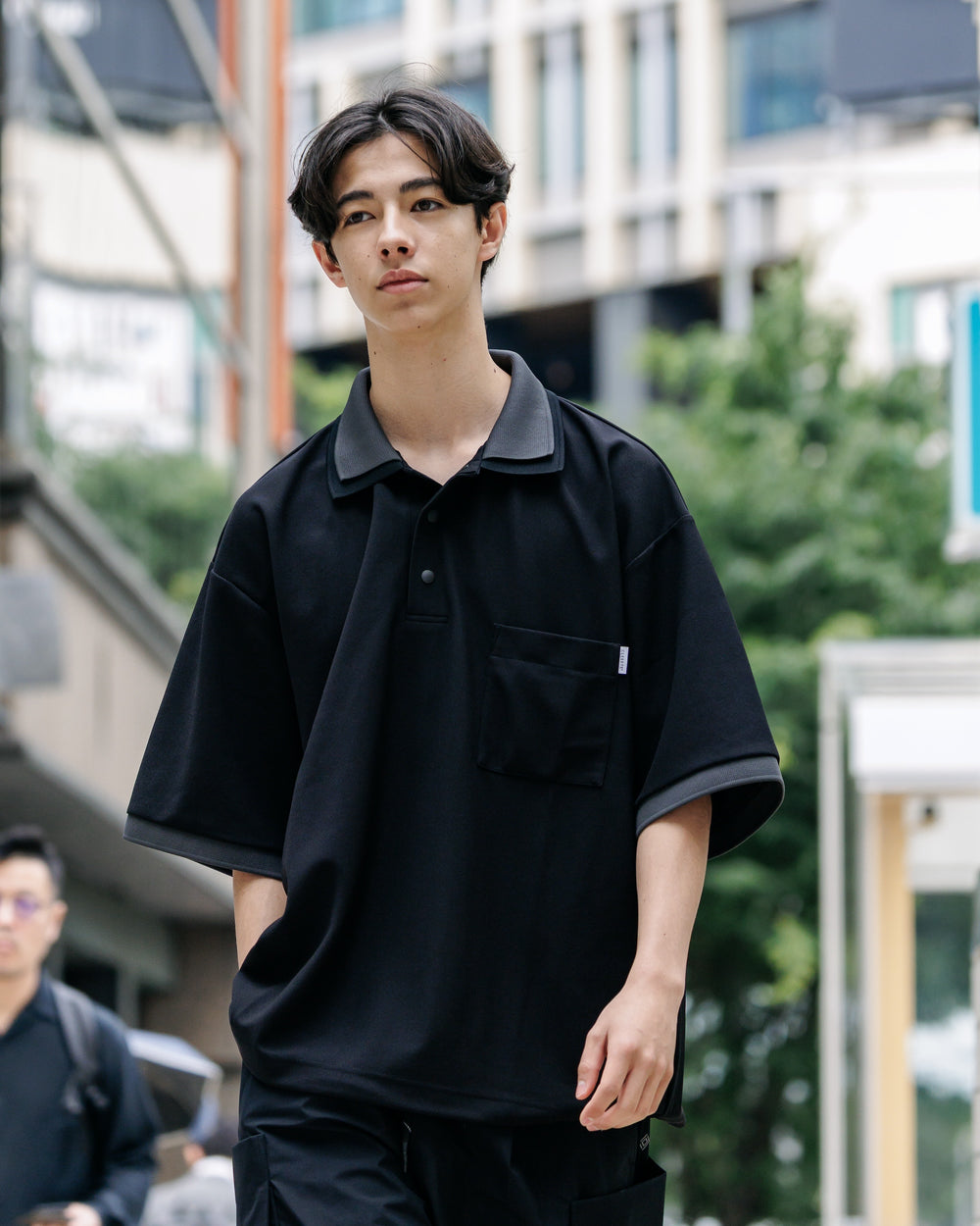 CLESSTE / Active City S/S Double Collar Polo Shirt (Black x Gray)