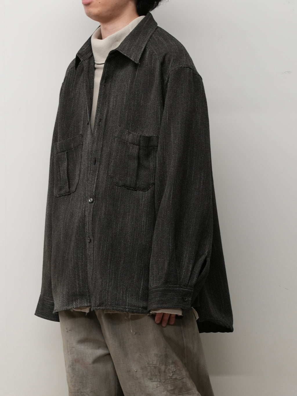 ANCELLM / Melange Wool Over Work Shirt (Black)