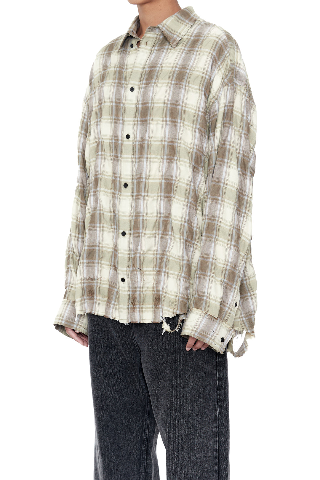 CODA / Yellow Brown Checked Wash Thrashed Structured Shirt