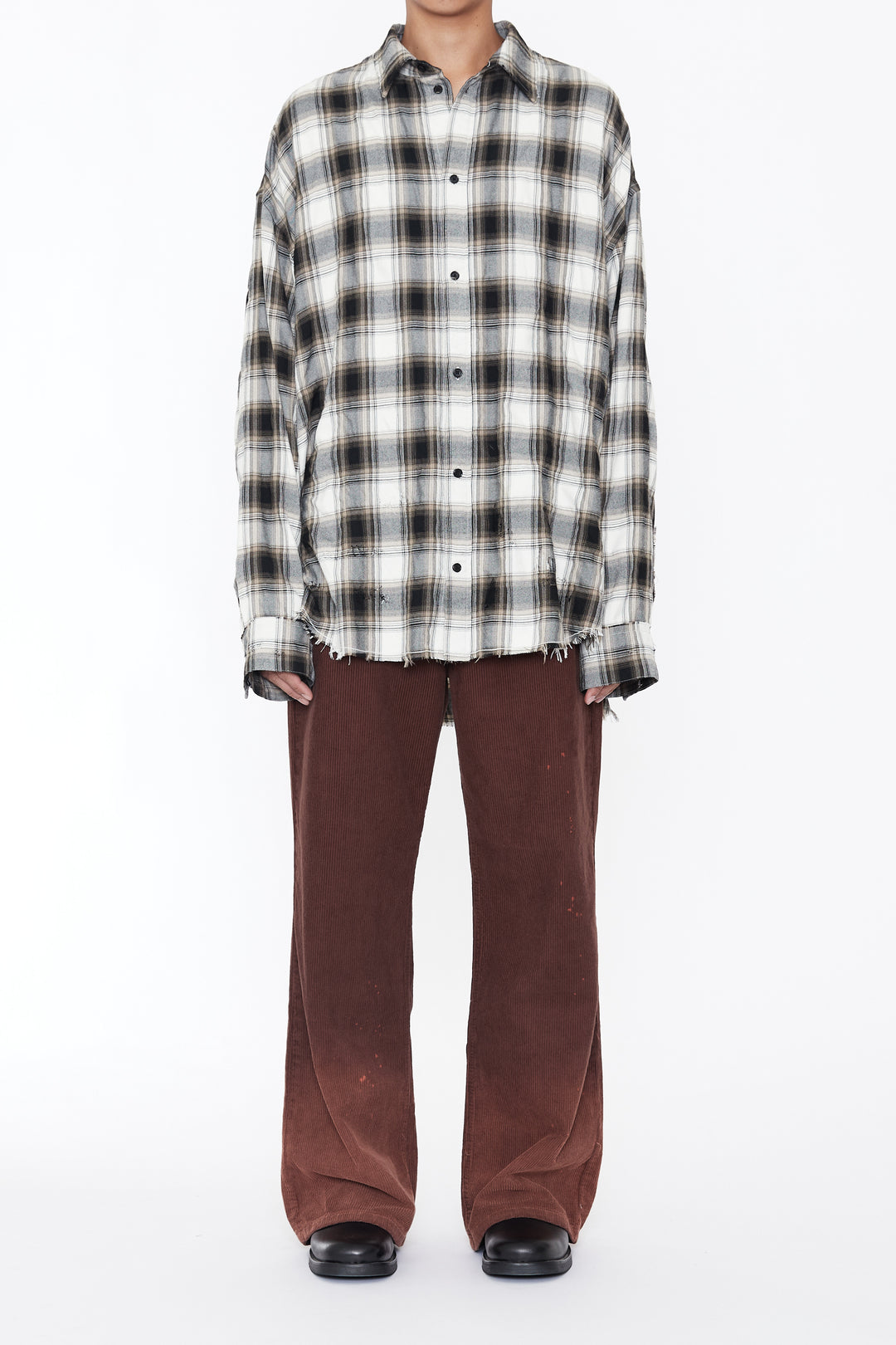 CODA / Beige Grey Checked Washed Thrashed Structured Shirt