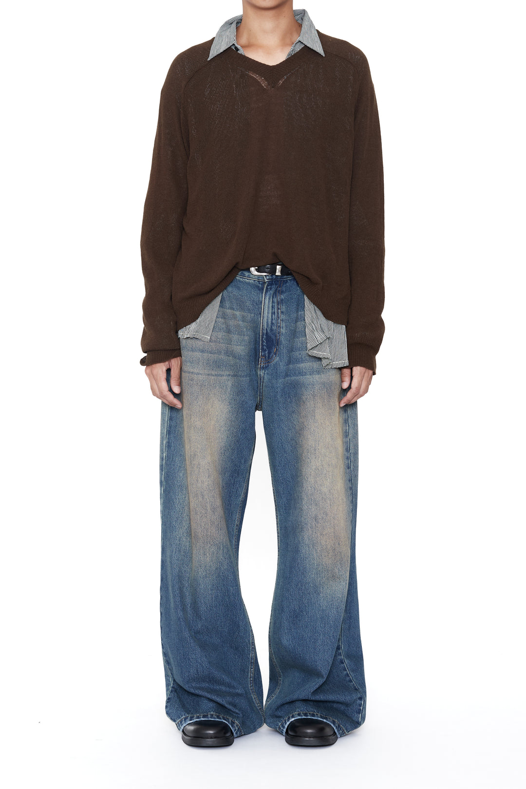CODA / Faded Dirty Indigo Washed Break Cut Wide Flared Jeans