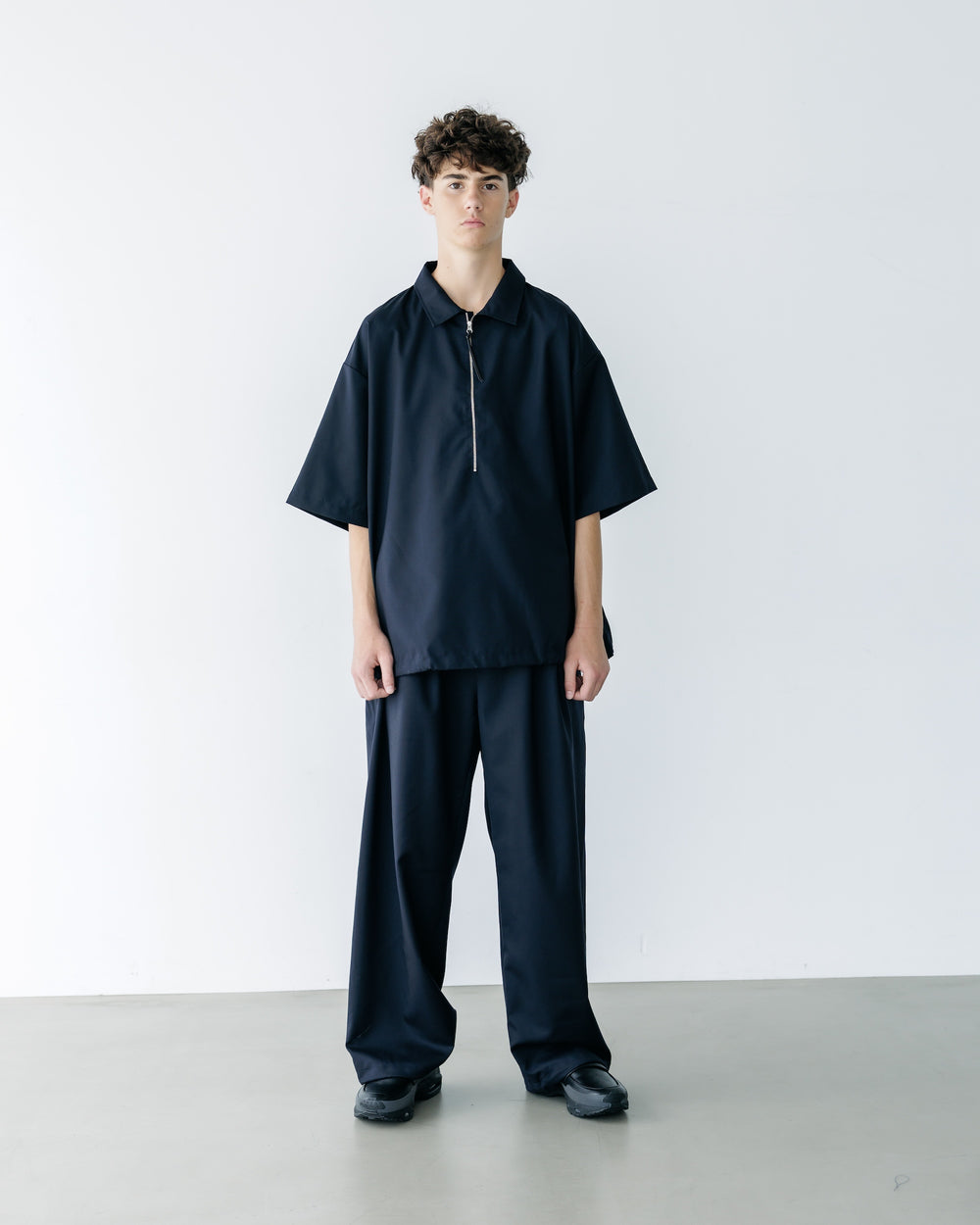 CLESSTE / Tropical Wool City S/S Half Zip Shirt (Navy)