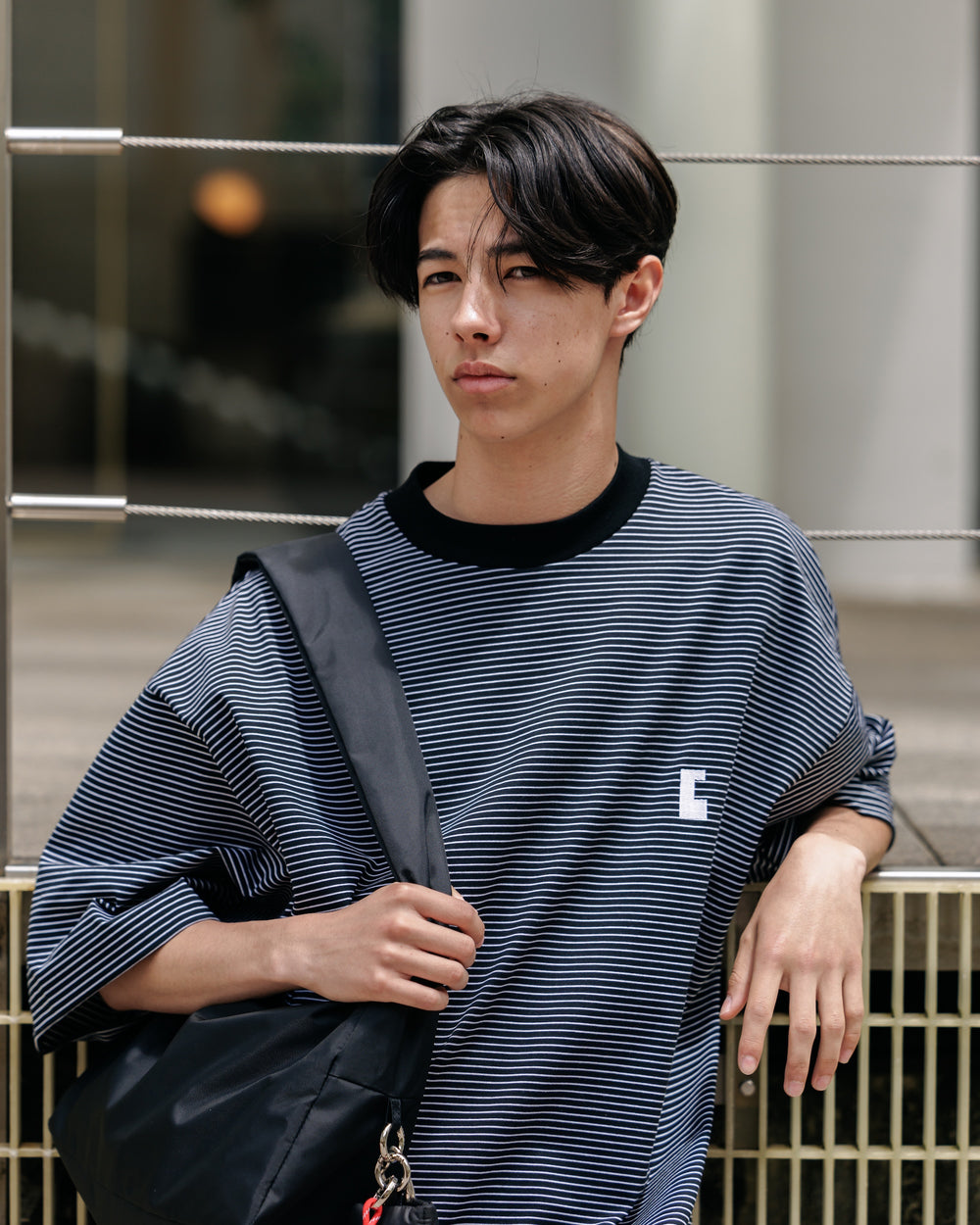 CLESSTE / 'C' Striped Massive T-Shirt With Drawstrings (Black x White)