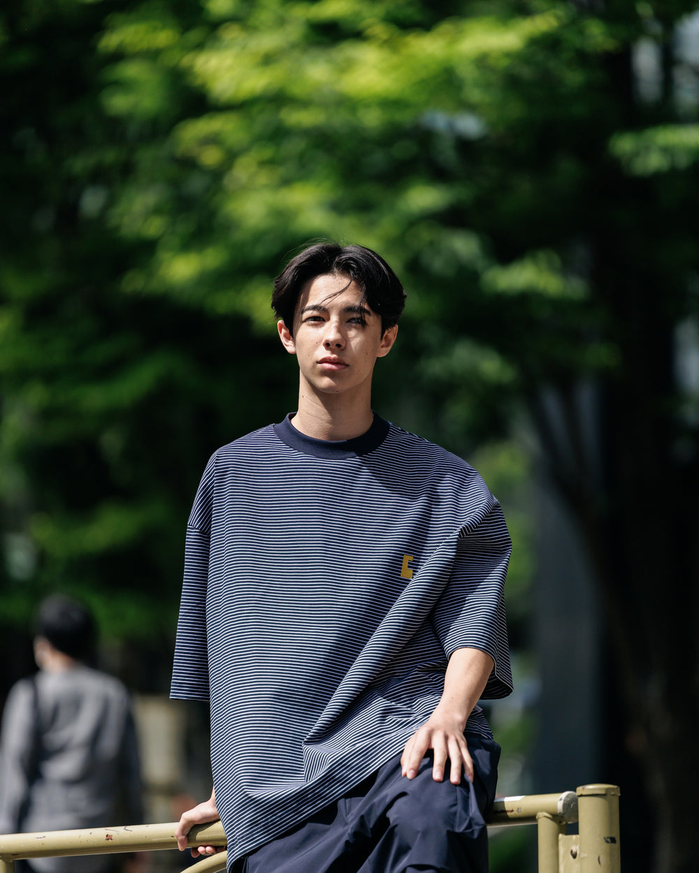 CLESSTE / 'C' Striped Massive T-Shirt With Drawstrings (Navy x White)
