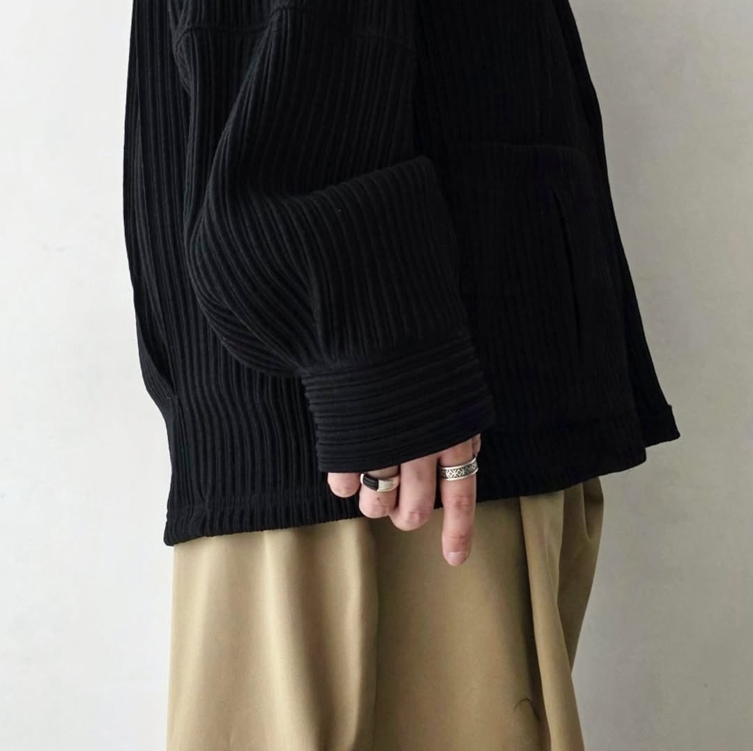 ANCELLM / Wrinkled Stripe Shirt (Black)