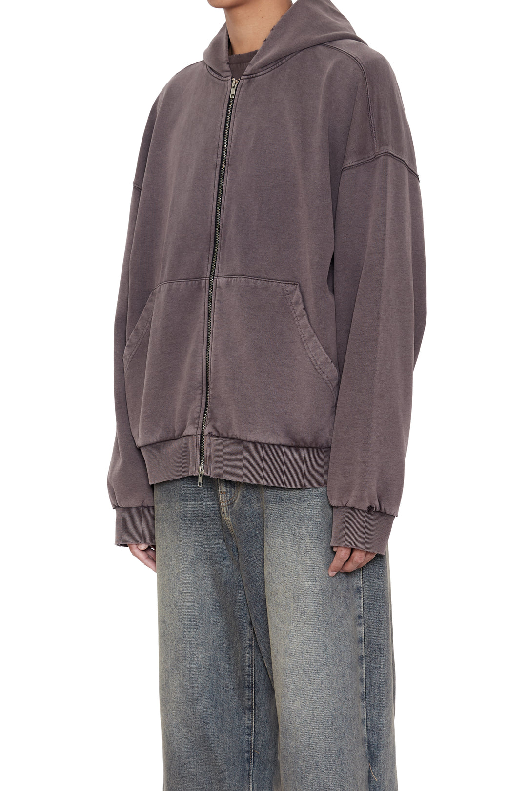 CODA / Brown Washed Distressed Zip Up Hoodie