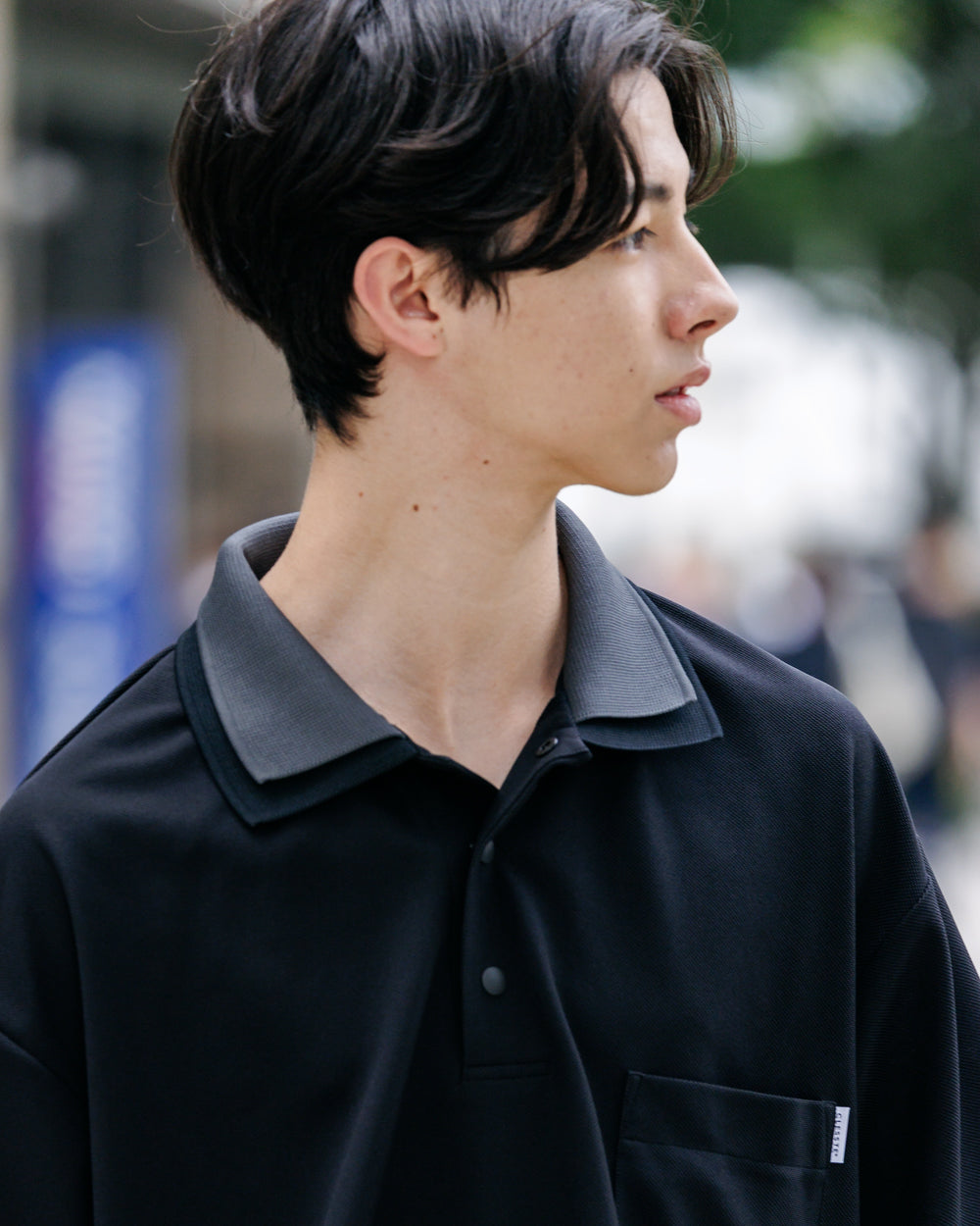 CLESSTE / Active City S/S Double Collar Polo Shirt (Black x Gray)