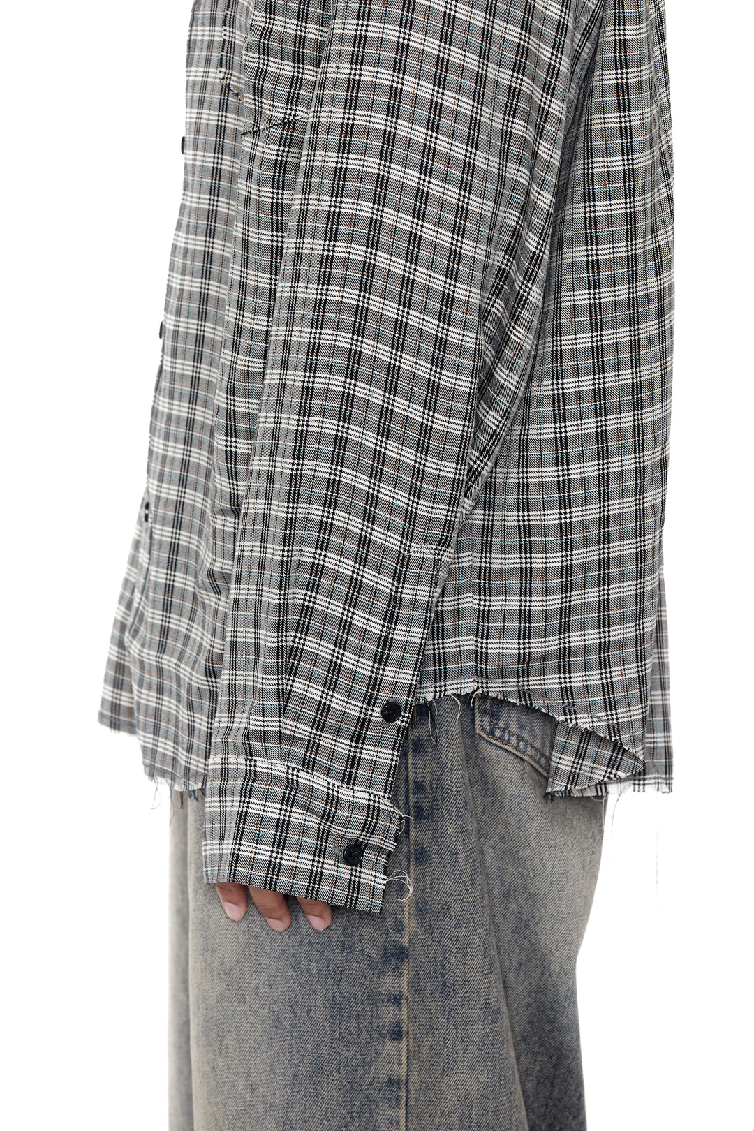 CODA / Grey Check Viscose Raw Edges Shift Shirt