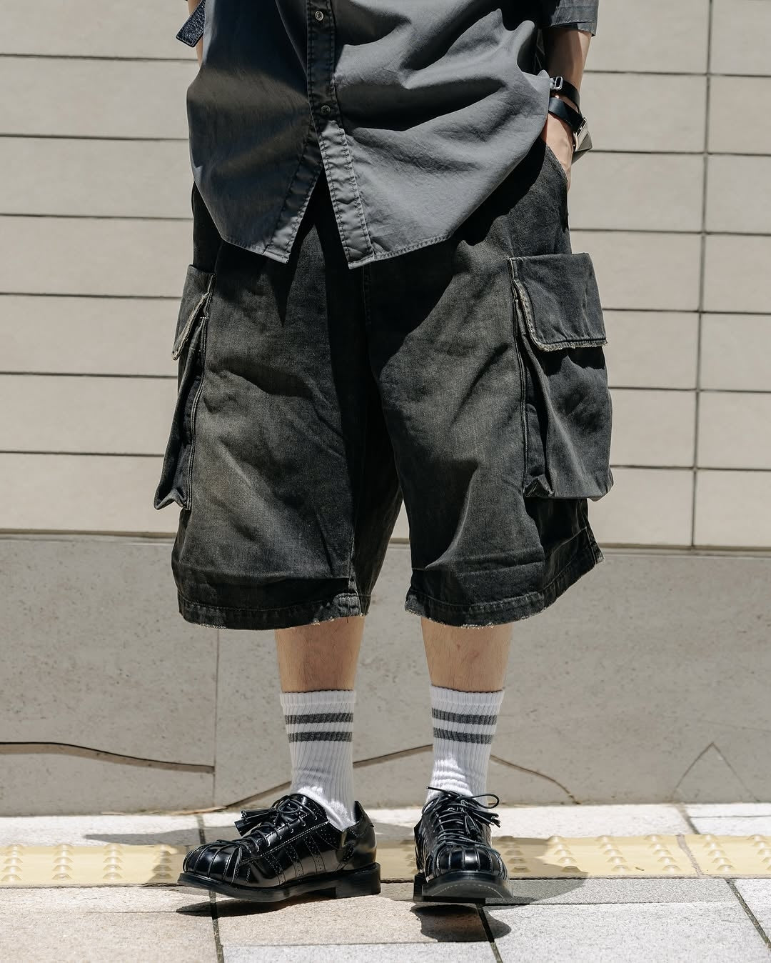 CLESSTE / Vintage Dyed Selvedge Denim City Military Half Pants (Vintage Black)