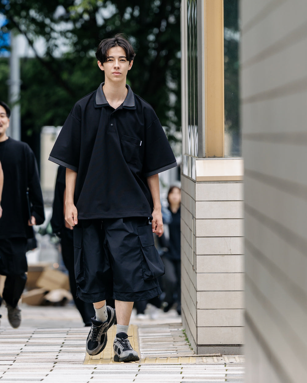 CLESSTE / Active City S/S Double Collar Polo Shirt (Black x Gray)