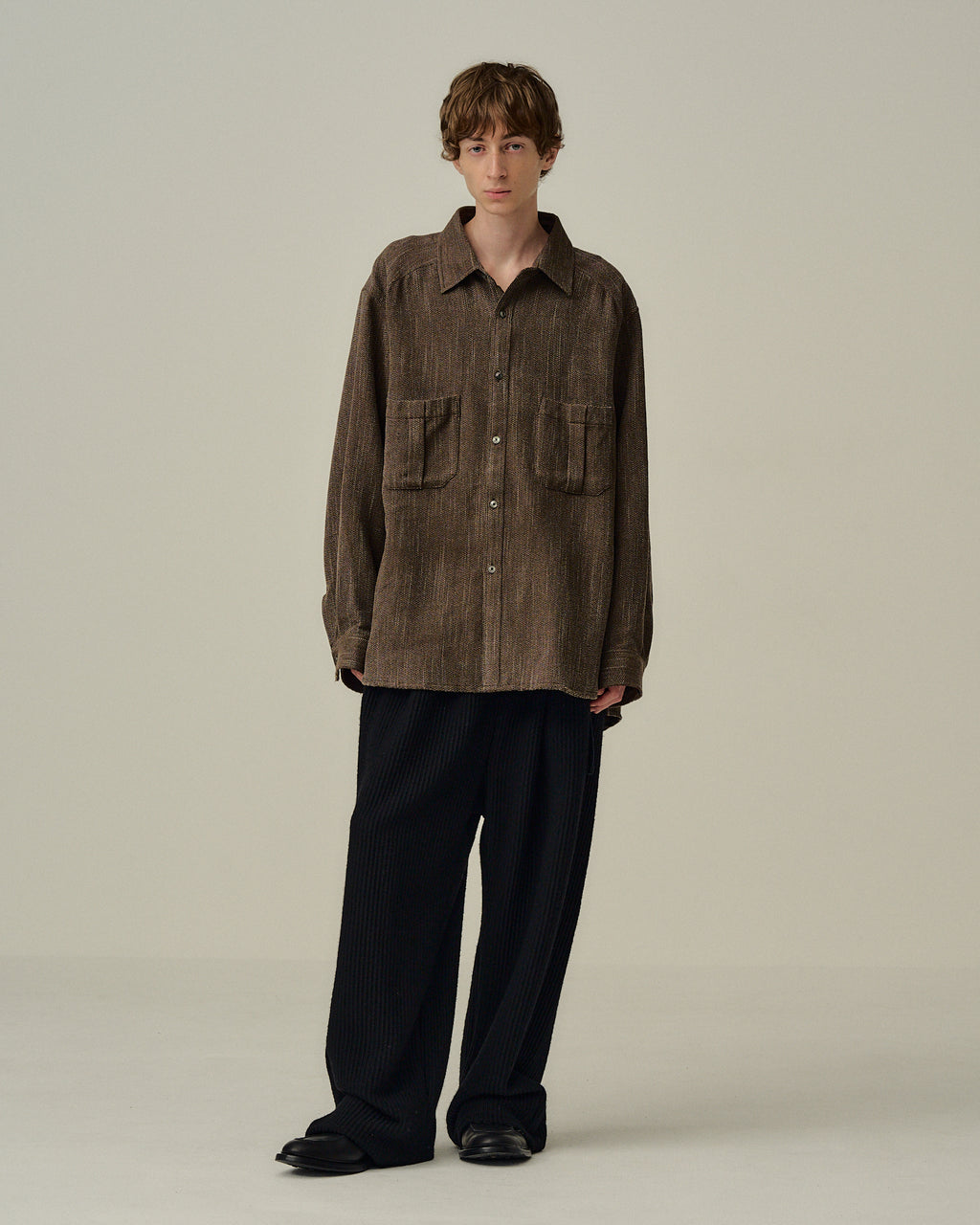 ANCELLM / Melange Wool Over Work Shirt (Brown)