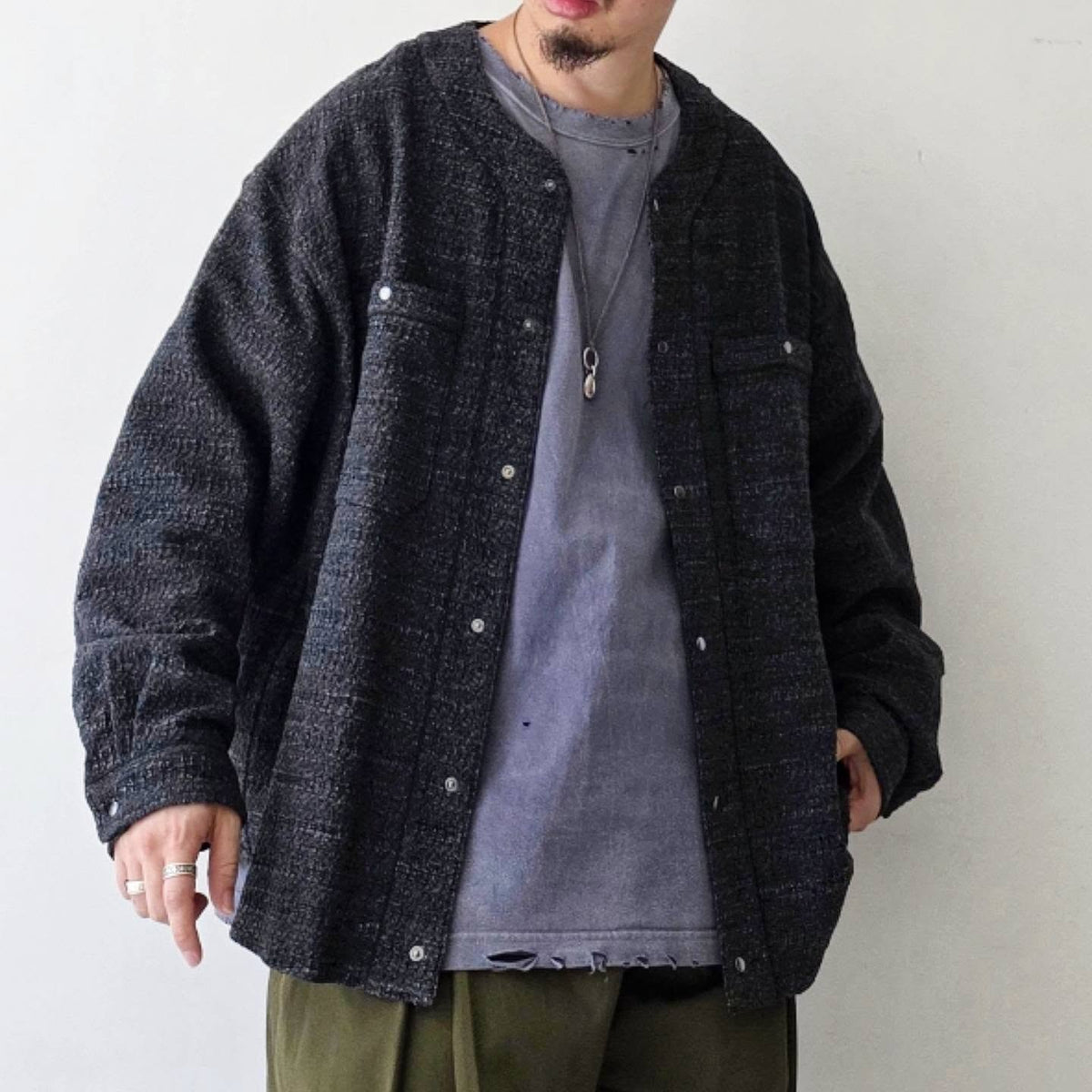 THE JEAN PIERRE / Tweed Baseball Shirt (Black)