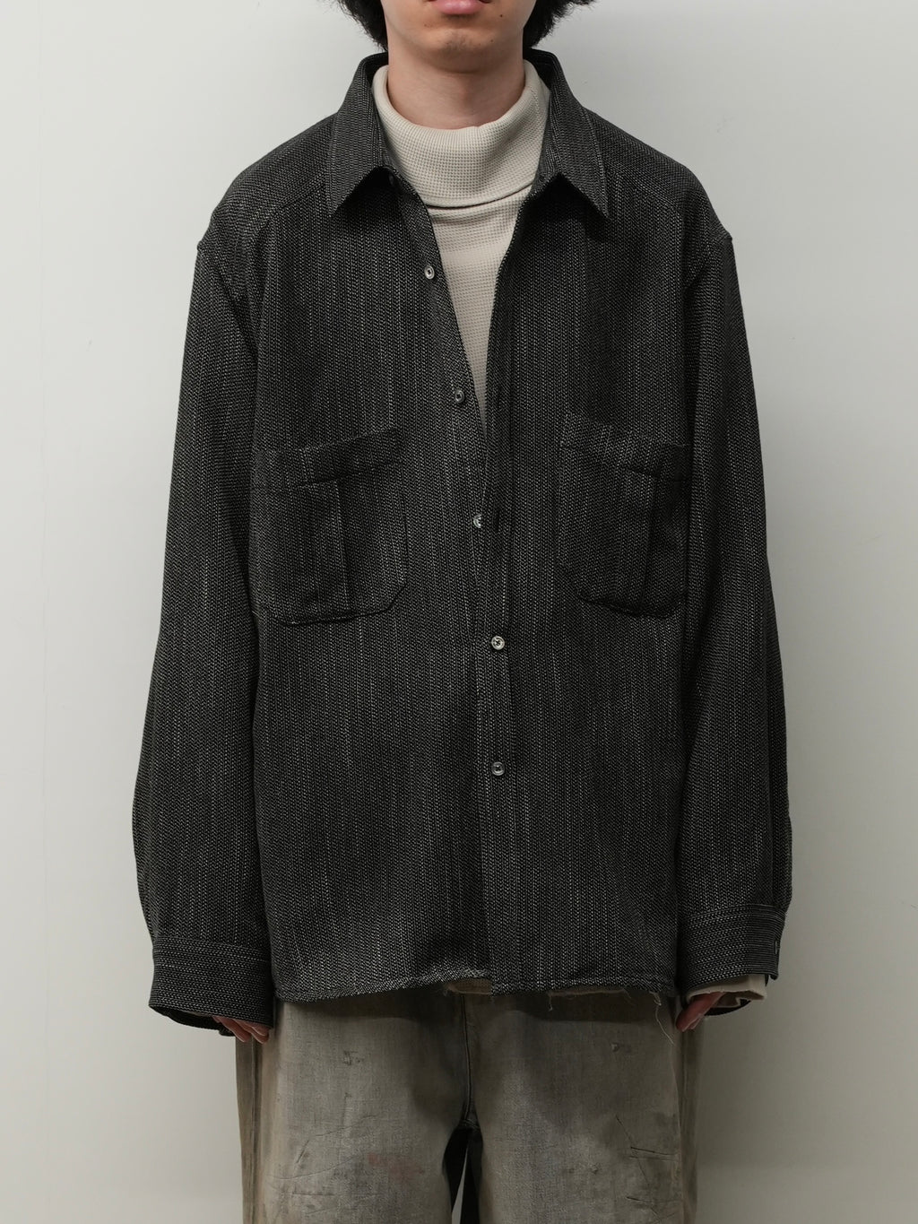 ANCELLM / Melange Wool Over Work Shirt (Black)