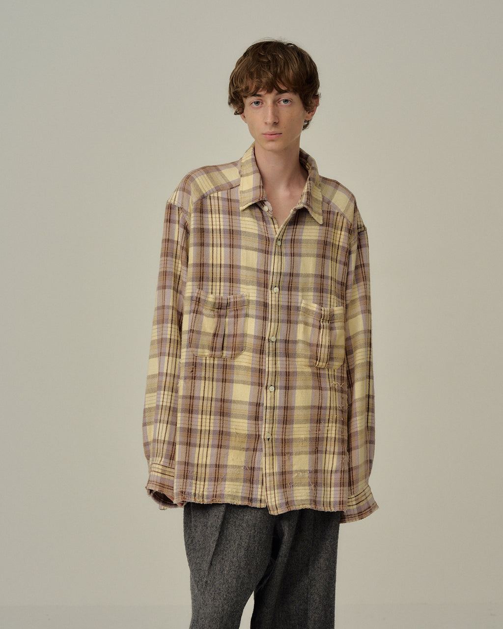 ANCELLM / Nel Check Over Work Shirt (Ivory)