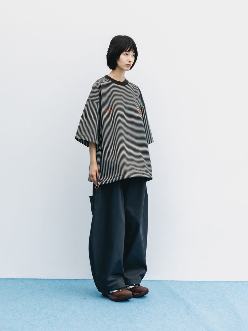 CLESSTE / 'C x Concept' Striped S/S T-Shirt With Drawstrings (Brown x White)