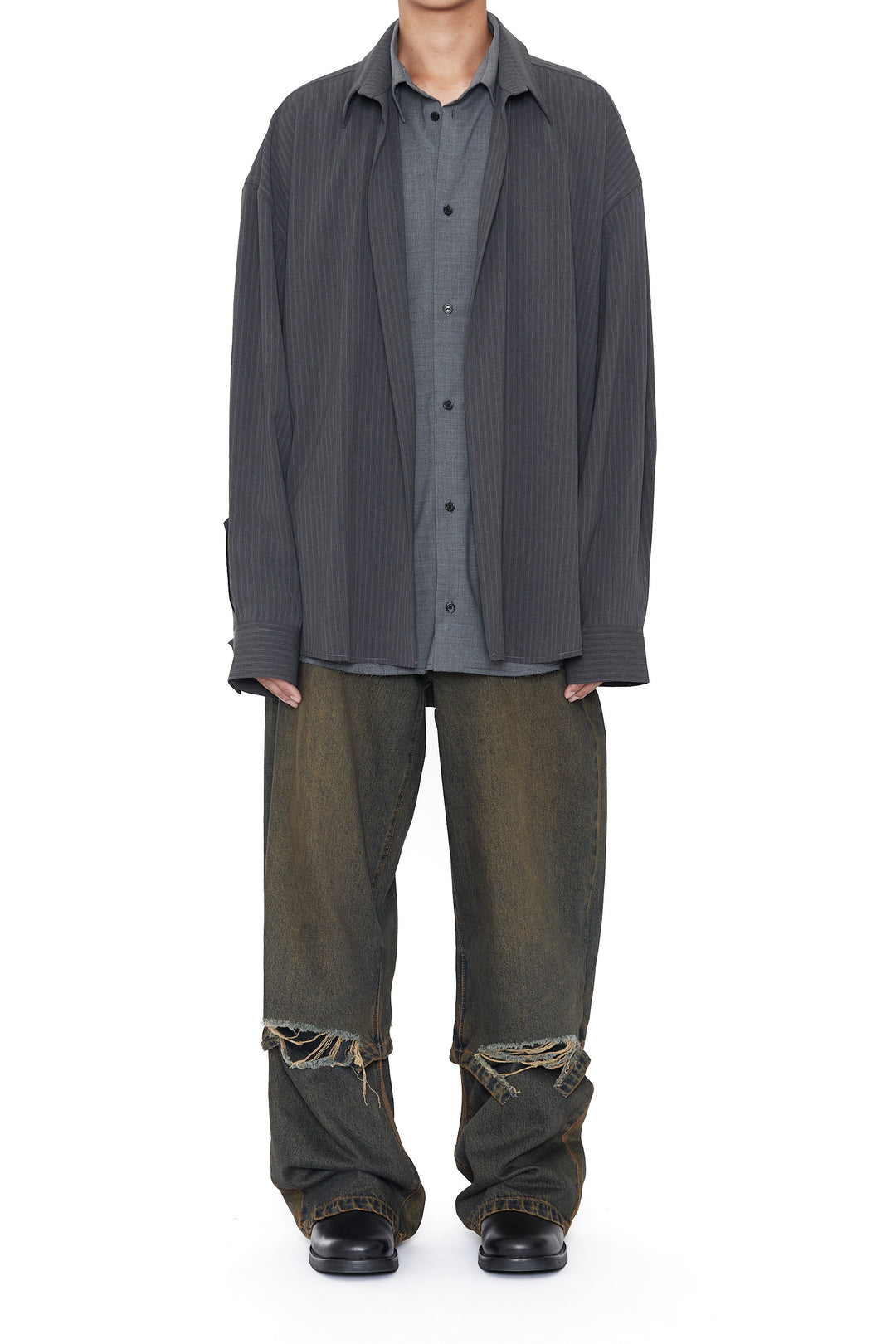 CODA / Grey Wool Poly 2In1 Double Layered Reversible Hybrid Layered Shirt