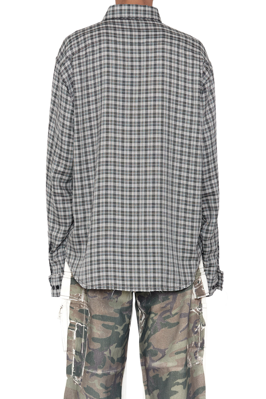 CODA / Grey Check Viscose Raw Edges Shift Shirt