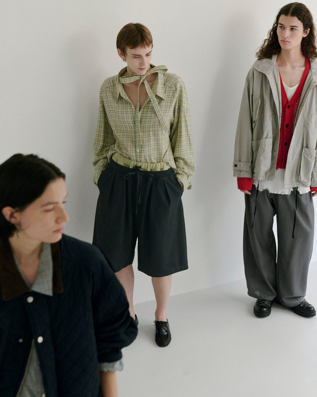 ANCELLM / Wrinkle Stripe Tuck Short Pants (Black)