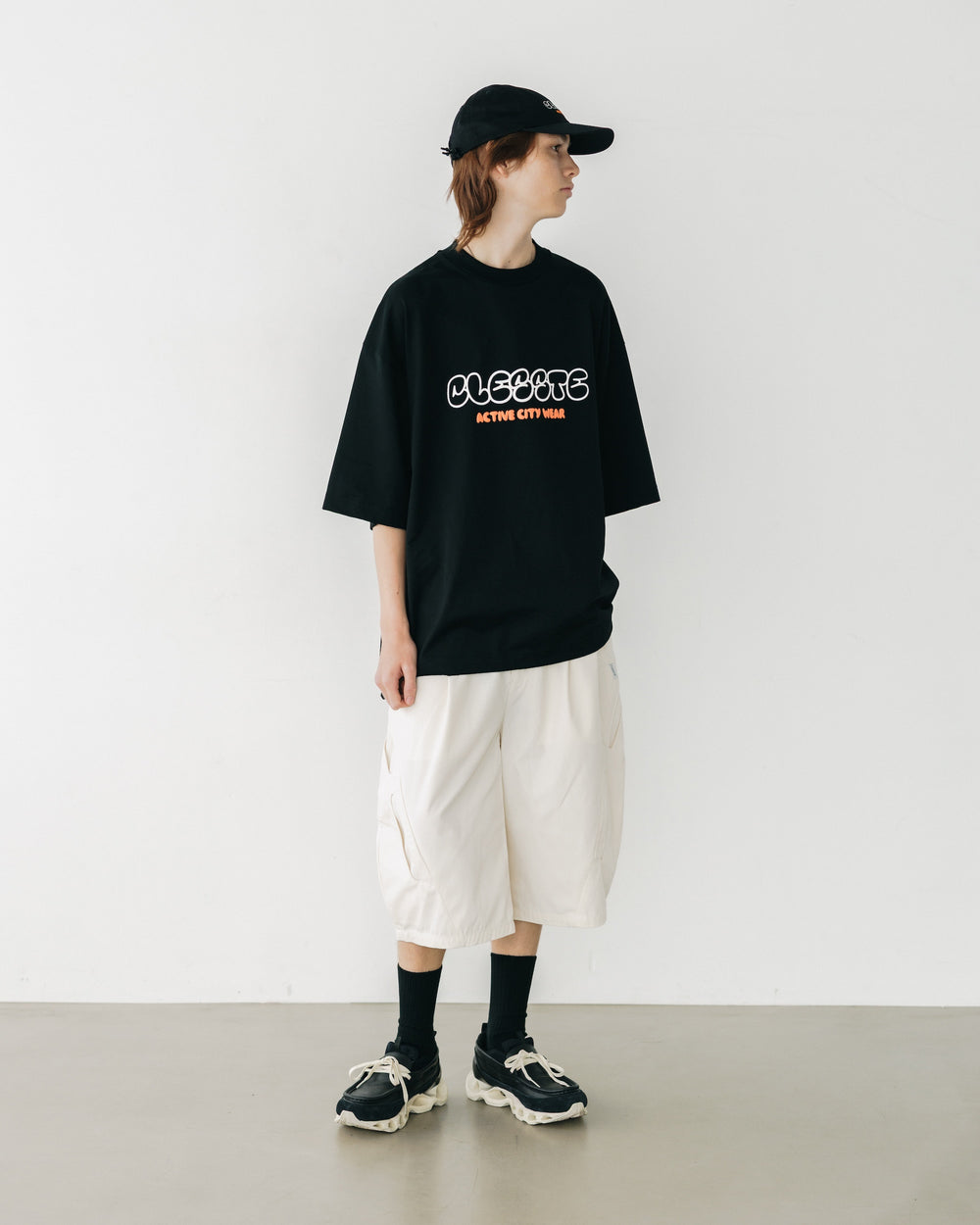 CLESSTE / Bubble Logo Print Massive T-Shirt With Drawstrings (Black)