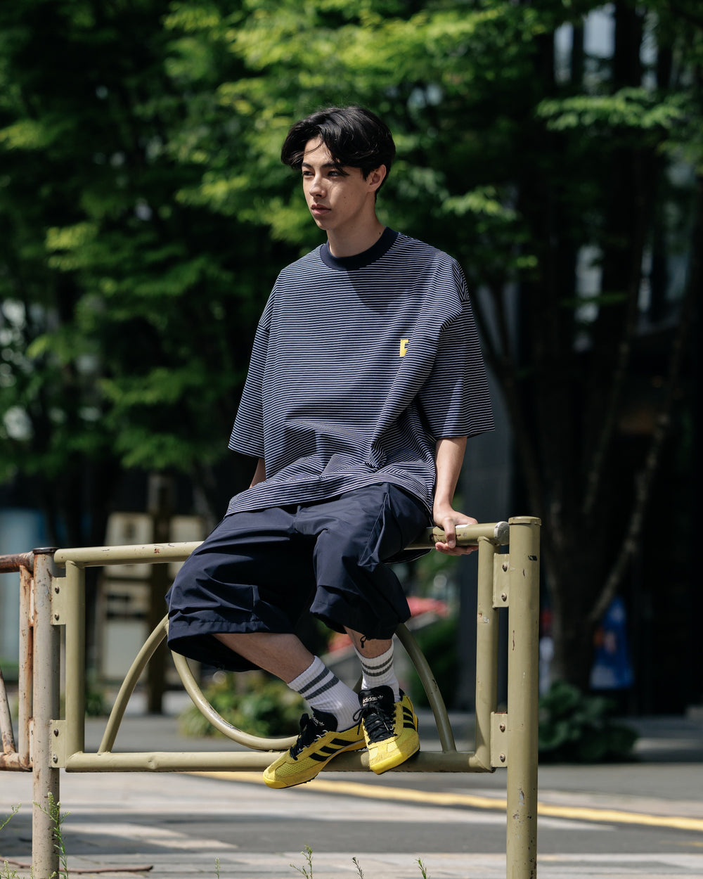 CLESSTE / 'C' Striped Massive T-Shirt With Drawstrings (Navy x White)