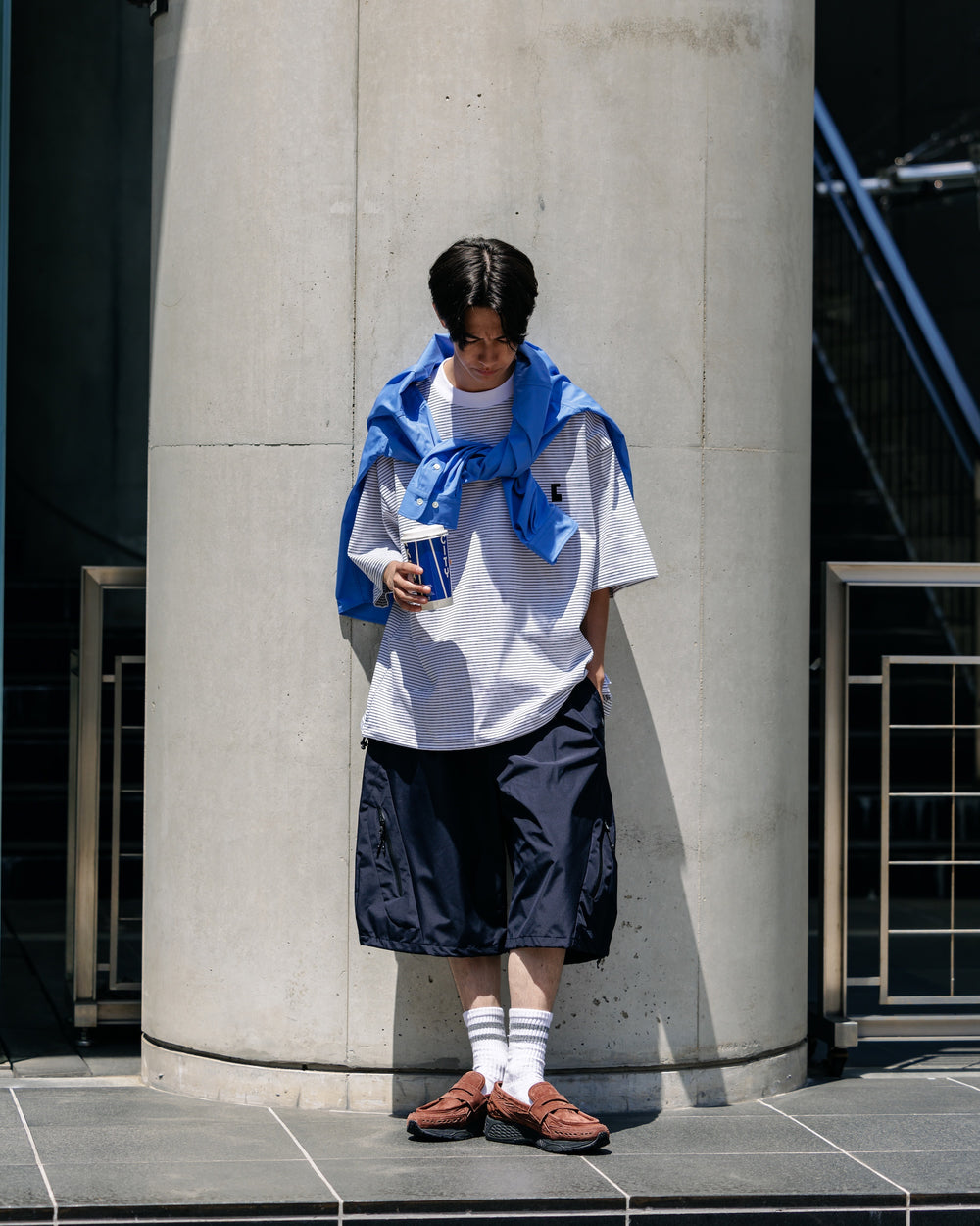 CLESSTE / 'C' Striped Massive T-Shirt With Drawstrings (White x Black)