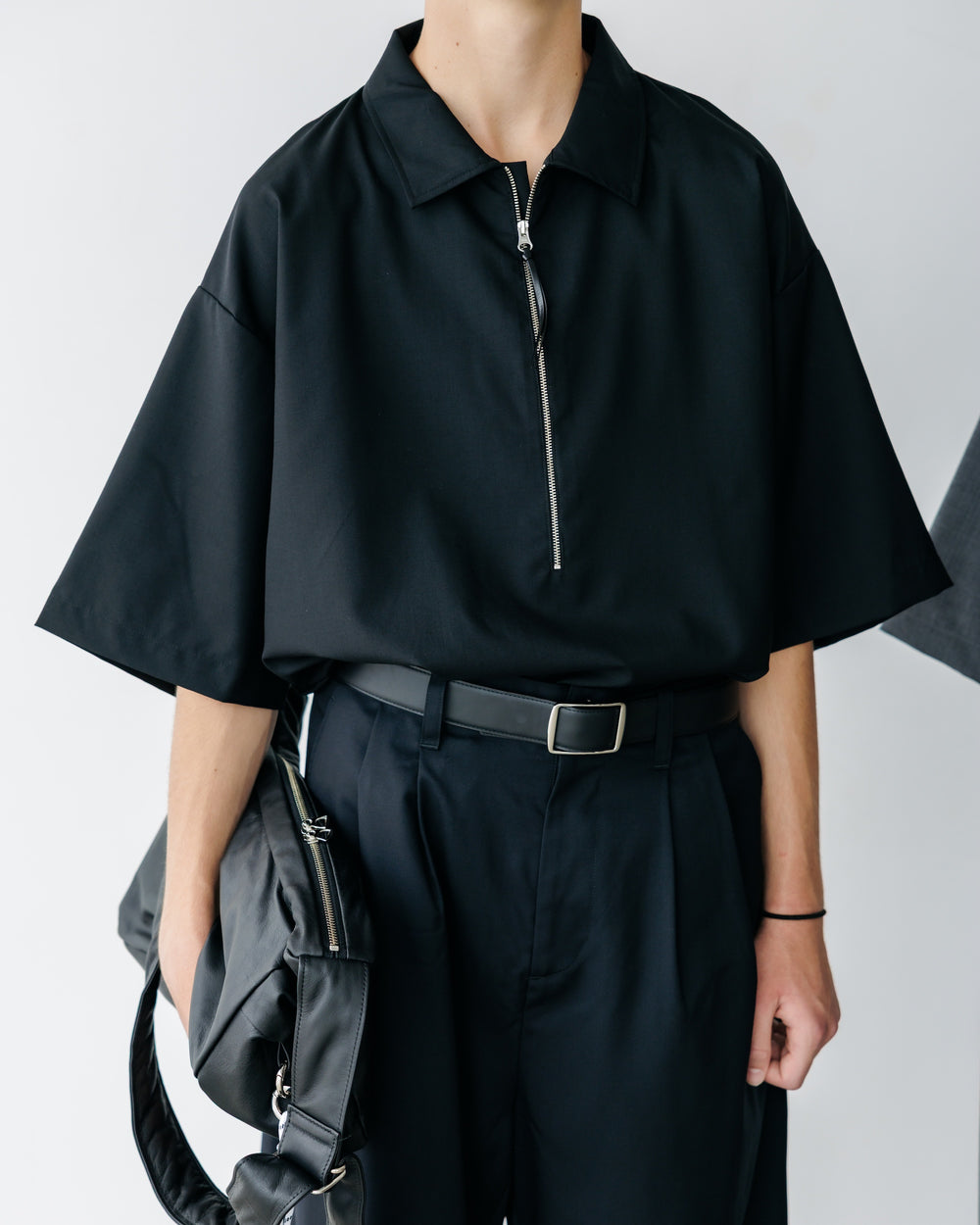 CLESSTE / Tropical Wool City S/S Half Zip Shirt (Black)