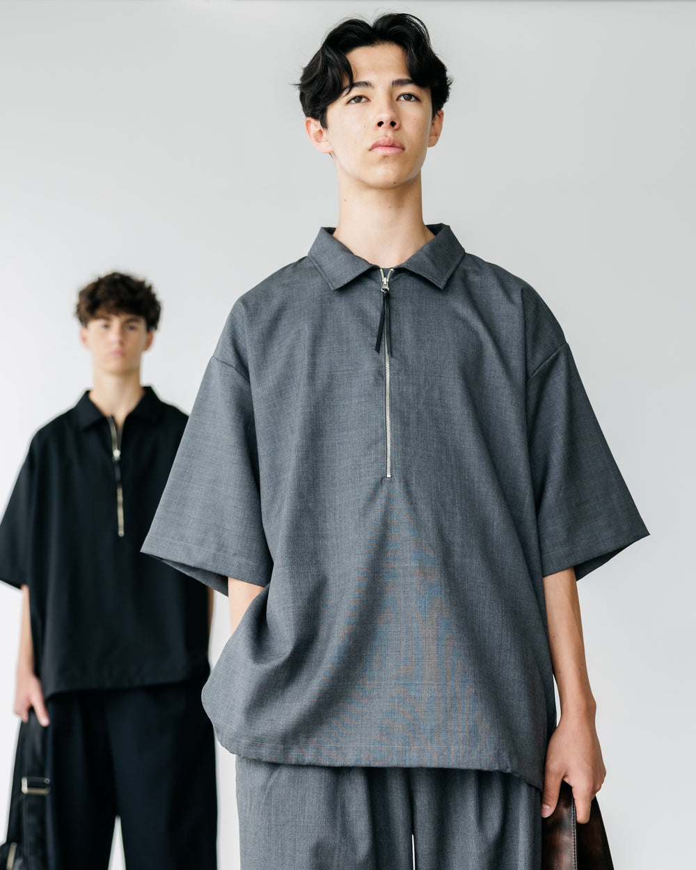 CLESSTE / Tropical Wool City S/S Half Zip Shirt (Gray)